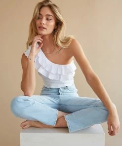 AT New Threads Gwendolyn One Shoulder Ruffle Tank
