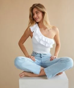 AT New Threads Gwendolyn One Shoulder Ruffle Tank