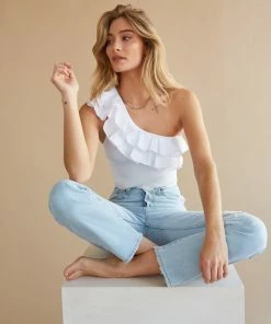AT New Threads Gwendolyn One Shoulder Ruffle Tank