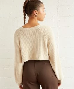 Sale Sky Crop Knit Sweater In Cream