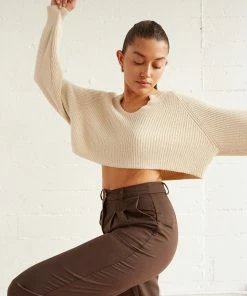 Sale Sky Crop Knit Sweater In Cream