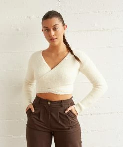 Kyoto Fuzzy Wrap Sweater In Ivory Sale
