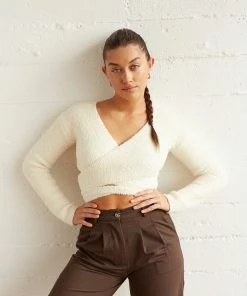 Kyoto Fuzzy Wrap Sweater In Ivory Sale