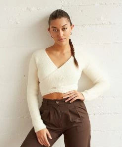 Kyoto Fuzzy Wrap Sweater In Ivory Sale