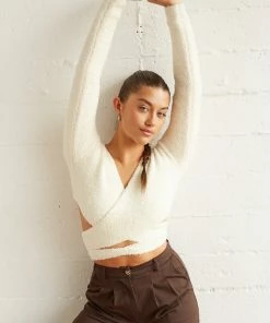 Kyoto Fuzzy Wrap Sweater In Ivory Sale