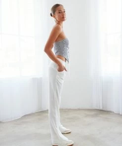 Lioness East Gate Corset In Navy Pinstripe