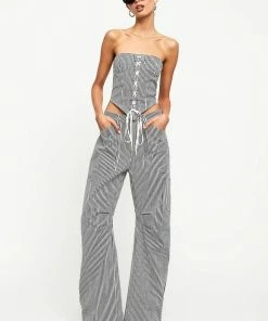 Lioness East Gate Corset In Navy Pinstripe