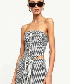 Lioness East Gate Corset In Navy Pinstripe