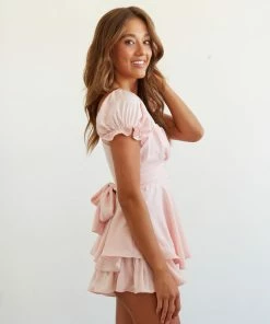 AT New Threads Eleanor Ruffle Wrap Romper In Dusty Blue