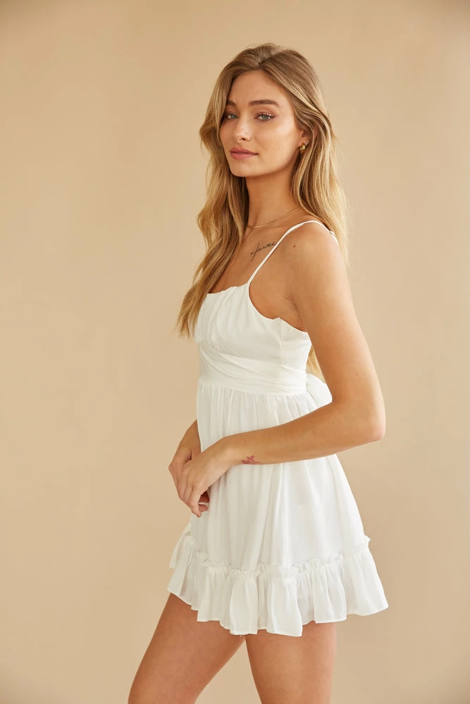AT Emiliana Ruffle Mini Dress In White New Threads