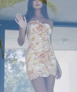 Runaway Sale Tropicana Strapless Mini Dress In Citrus Floral