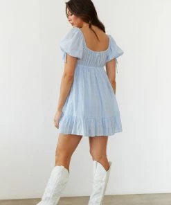 AT New Threads Folklore Puff Sleeve Babydoll Dress In White