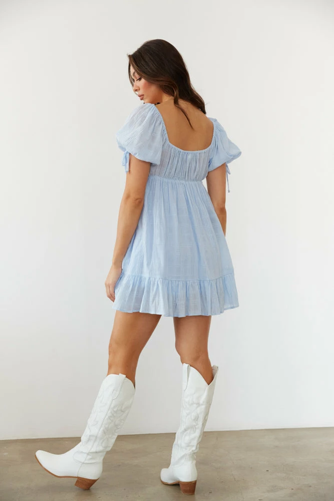 AT New Threads Folklore Puff Sleeve Babydoll Dress In White