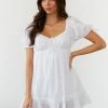 AT New Threads Folklore Puff Sleeve Babydoll Dress In White