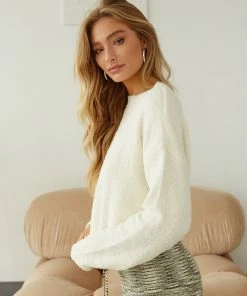 Himalaya Fuzzy Knit Sweater In Cream