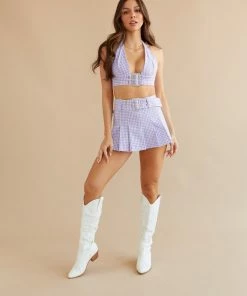 AT Gemini Gingham Halter Crop Top
