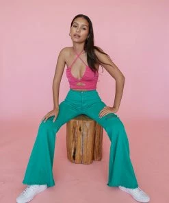 Vibrant New Threads Niles Distressed Flare Jeans In Green