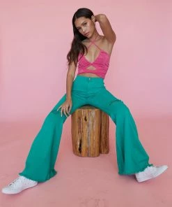 Vibrant New Threads Niles Distressed Flare Jeans In Green