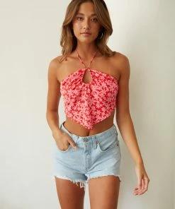 AT New Threads Hallie Retro Floral Halter Top
