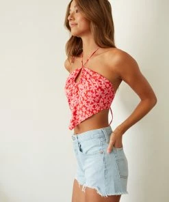AT New Threads Hallie Retro Floral Halter Top