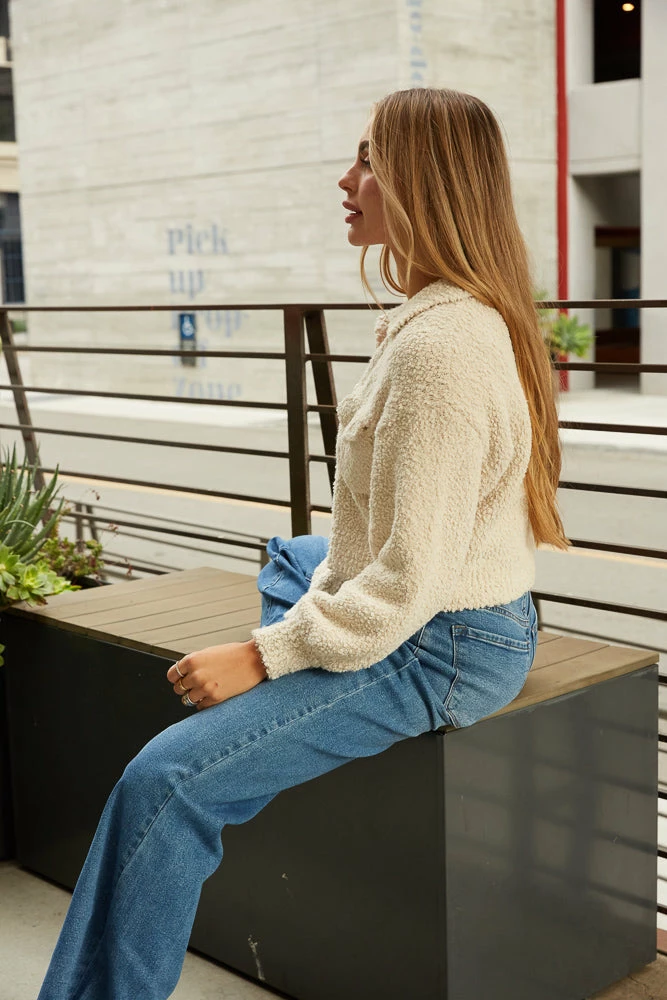 Izzy Fuzzy Crop Sweater In Ivory