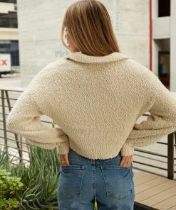 Izzy Fuzzy Crop Sweater In Ivory