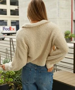 Izzy Fuzzy Crop Sweater In Ivory