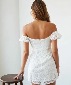 AT Karlie Lace Puff Sleeve Mini Dress In White New Threads