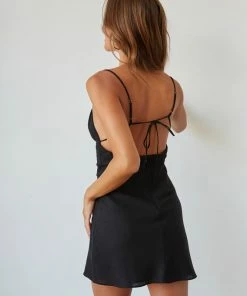 AT Karter Linen Keyhole Mini Dress In Black New Threads