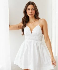 AT Penny Smocked White Mini Dress New Threads