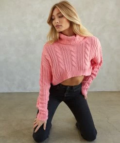 Mimi Cable Knit Sweater In Coral Pink Sale