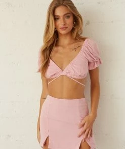 AT Sale Tinny Linen Tie Crop Top