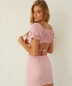 AT Sale Tinny Linen Tie Crop Top