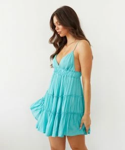 AT New Threads Promenade Tiered Babydoll Dress In Turquoise