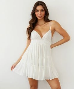 AT Promenade Tiered Babydoll Dress In White New Threads