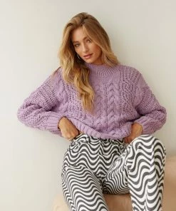 Montgomery Cable Knit Sweater In Purple