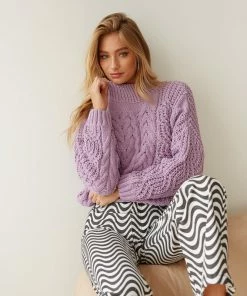 Montgomery Cable Knit Sweater In Purple