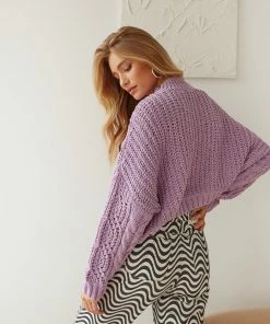 Montgomery Cable Knit Sweater In Purple