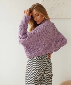 Montgomery Cable Knit Sweater In Purple