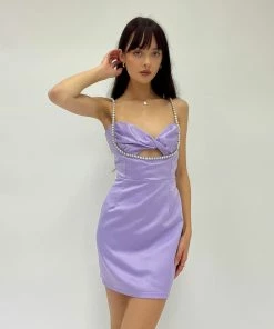 Runaway Serafina Satin Mini Dress In Lilac Purple New Threads