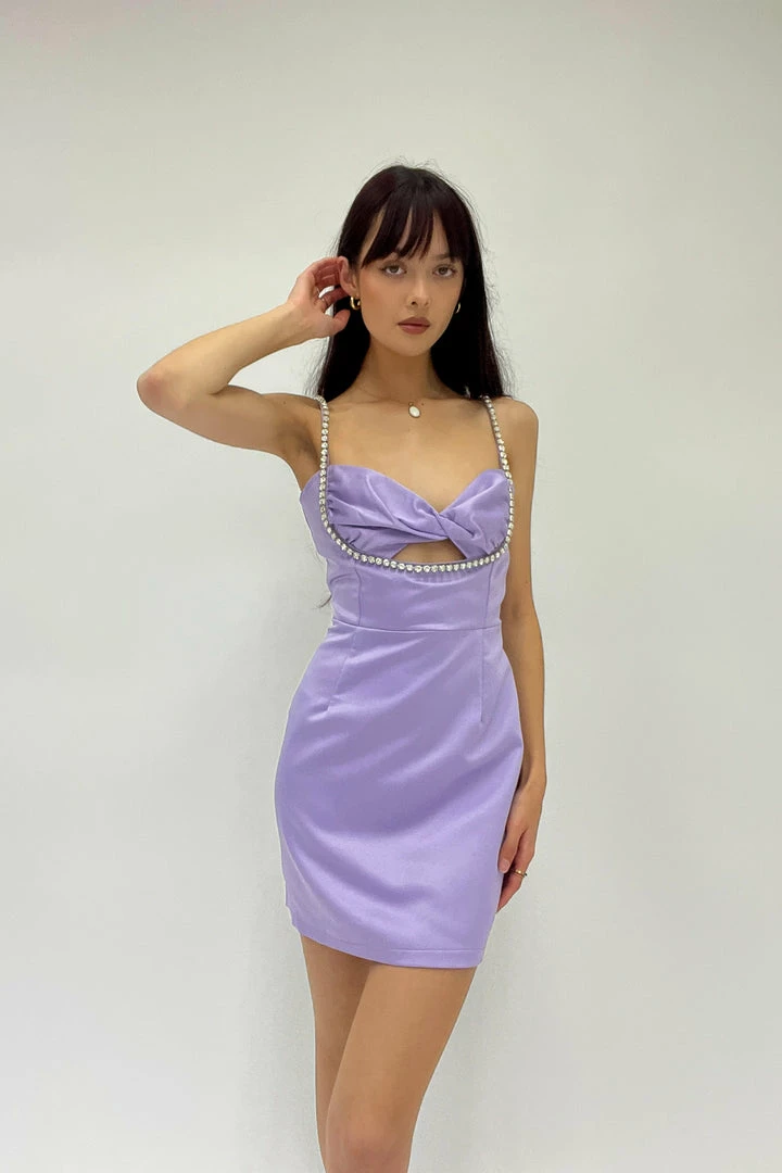 Runaway Serafina Satin Mini Dress In Lilac Purple New Threads