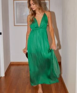 Quinn Open Back Satin Maxi Dress New Threads