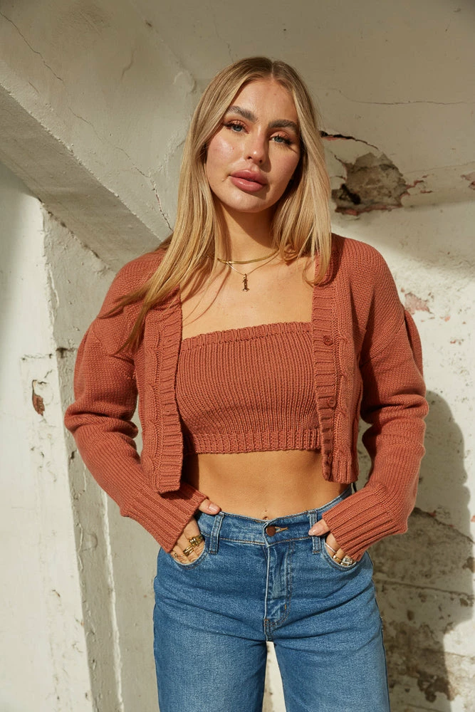 AT Corinne Knit Crop Cardigan Set