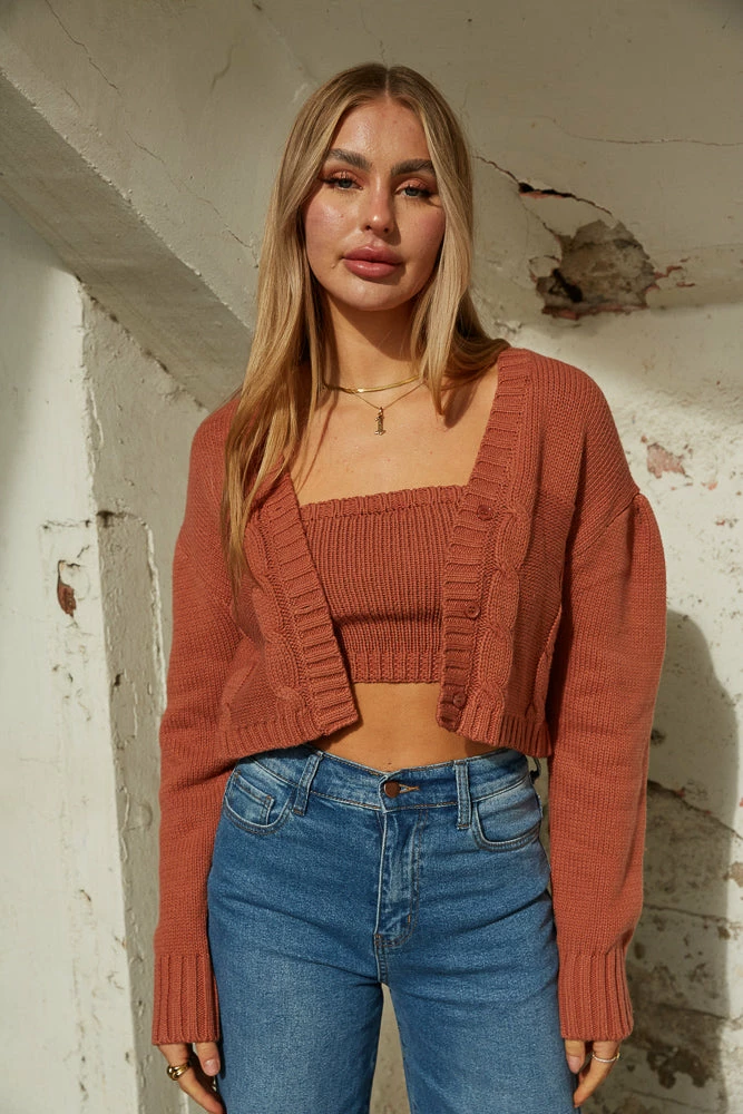 AT Corinne Knit Crop Cardigan Set
