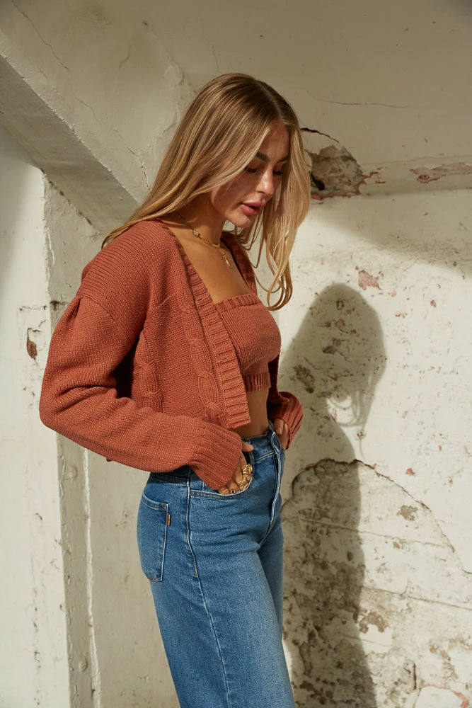 AT Corinne Knit Crop Cardigan Set