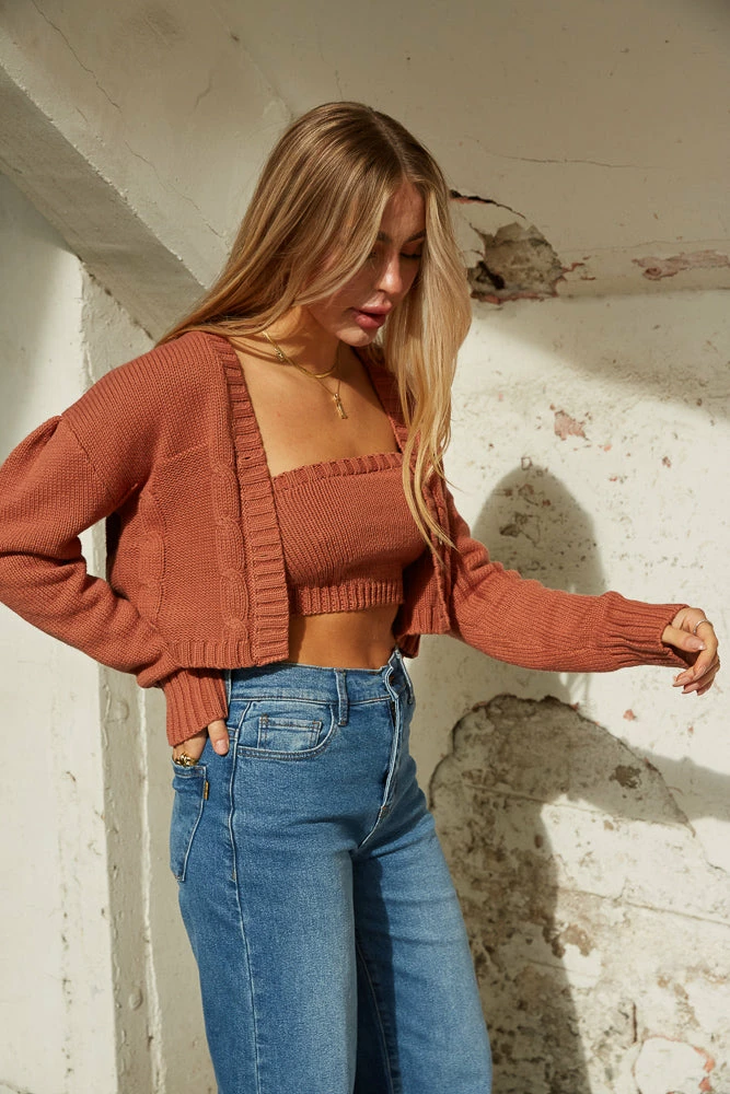 AT Corinne Knit Crop Cardigan Set