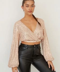 AT Sale Deva Sequin Wrap Crop Top