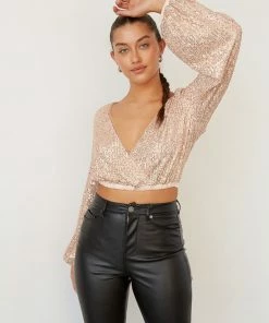 AT Sale Deva Sequin Wrap Crop Top