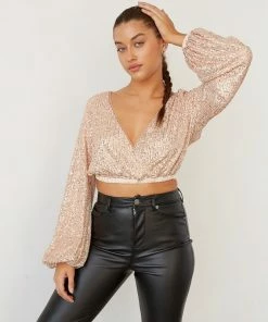 AT Sale Deva Sequin Wrap Crop Top