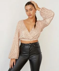 AT Sale Deva Sequin Wrap Crop Top